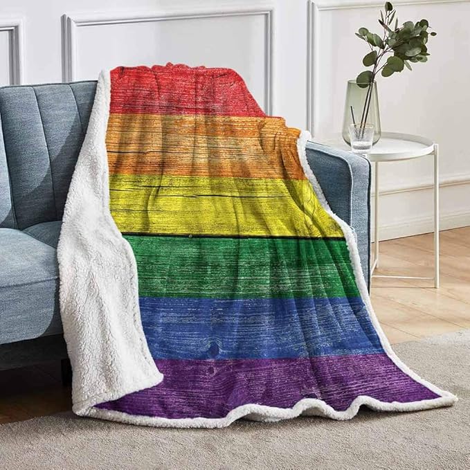 YUAZHOQI Rainbow Throw Blanket for Girls Women Old Tainted Wooden