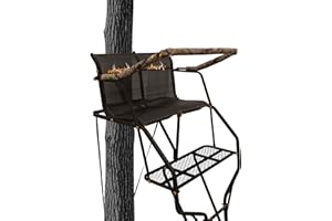 Muddy Double Droptine Deer Hunting Ladderstand, 2 Person Climbing Tree Stand with Flex-Tek Seat and Padded Adjustable Shootin
