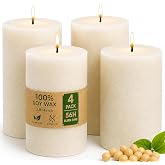 Soy Wax White Pillar Candles,Non-Toxic, 2.8x4 Inch, 4 Pack, 55 H Long Burn | Rusti decorative candle, natural,unscented,smokeless, dripless farmhouse candle for home, wedding, dinner table, emergency