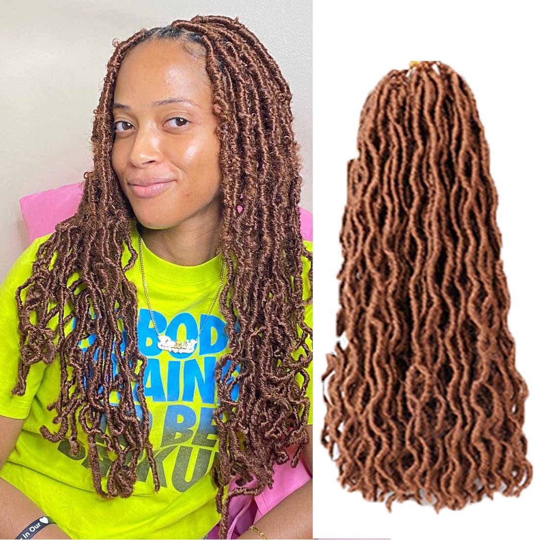 WIGENIUS Faux Locs Wavy Crochet Hair Ginger 6 Packs 18 Inches Curly Soft Gypsy Dreadlocks Passion Twists Hair Synthetic Goddess Nu Locs Crochet Braids Hair Extensions(30#)
