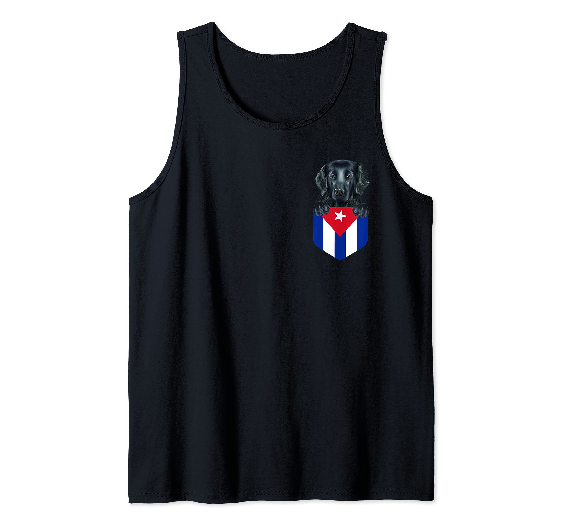 Cuba Flag Flat-Coated Retriever Dog In Pocket Tank Top