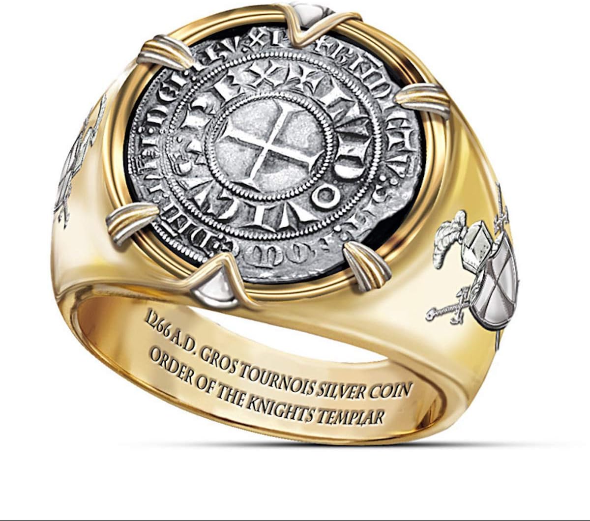 LEROJASS 14K Gold Plated Sterling Silver Crusaders Rings for Men Two ...