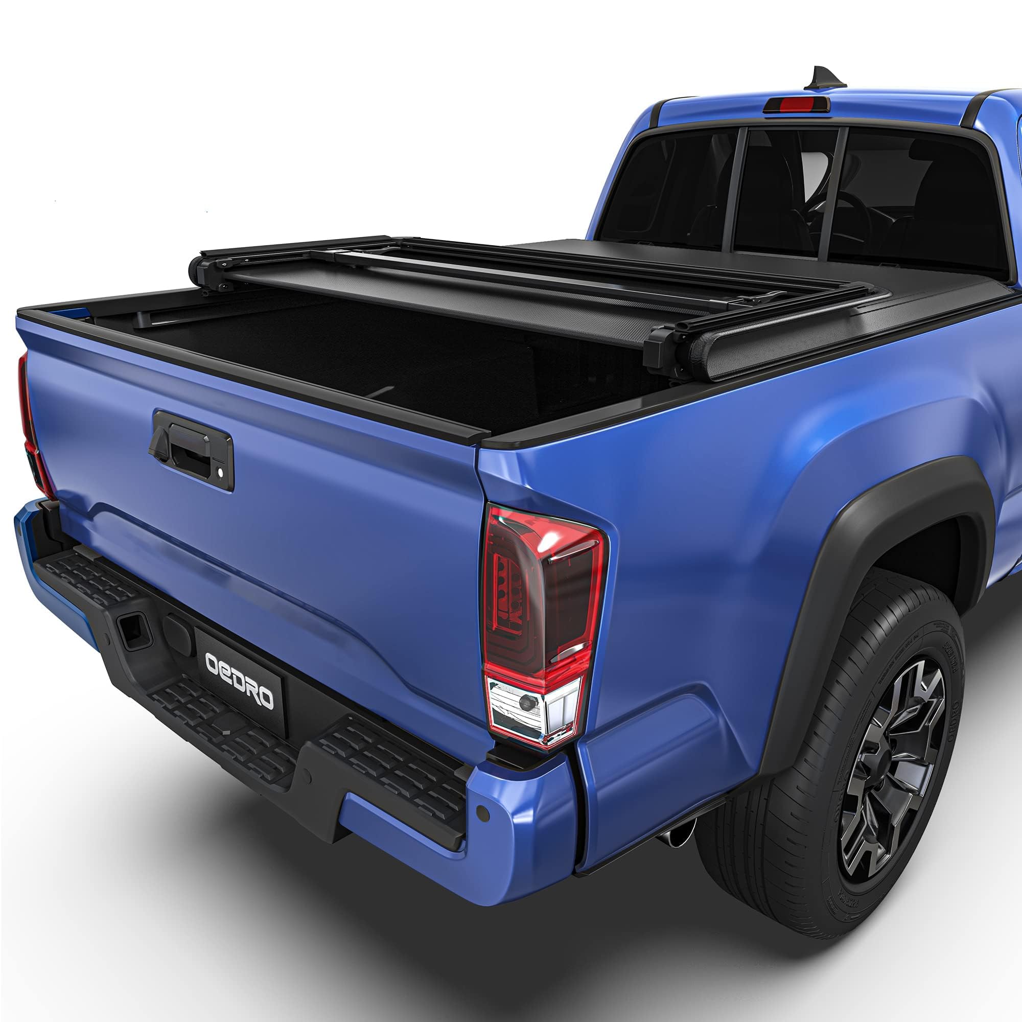 oEdRo Soft Tri-fold Truck Bed Tonneau Cover Compatible with Toyota Tacoma 2016-2023 with 5ft Bed, Fleetside with Track Rail System(Excl. Trail) Image