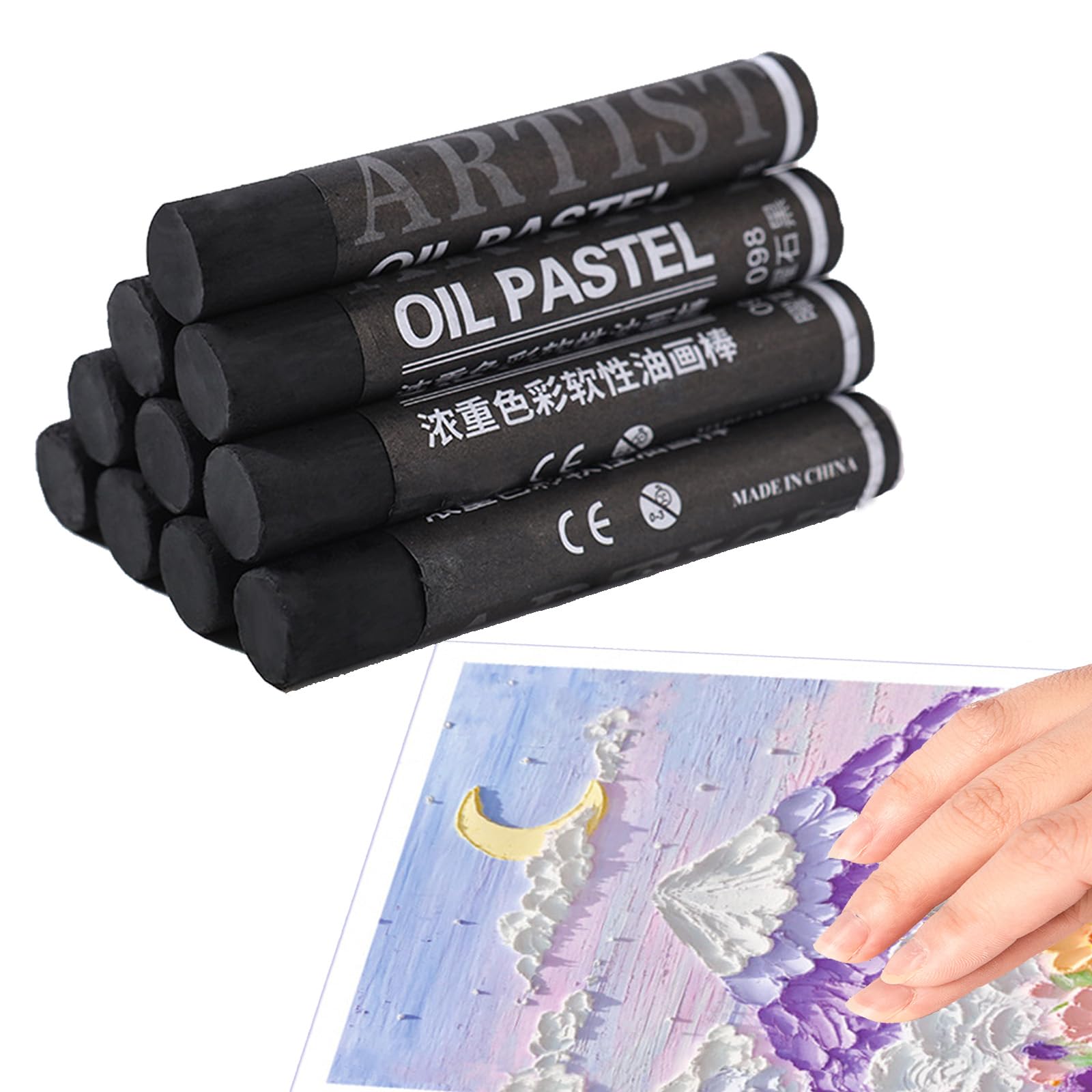 Round Black Oil Pastels Set 10 Pcs Soft Oil Pastels for Kids Crayons Smooth Painting Chalk Intense Bright Colors Chalk Pastels Non Toxic Art Supplies for Drawing Blending Graffiti for Artists Beginner
