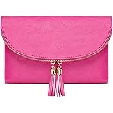 Solene Womens Envelop Clutch Purse Multi Compartments, 6 Card Slot Inside, Crossbody Bag With Tassels