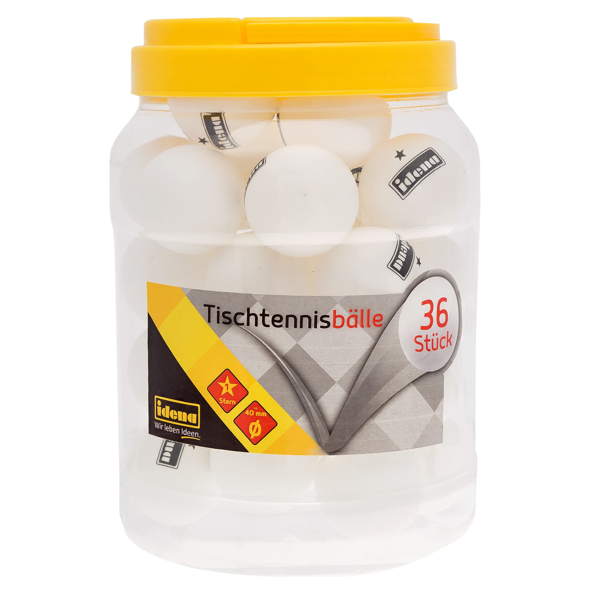 Idena 40169 Table Tennis Balls 36 Pieces in White, Diameter Approx. 4 cm According to ITTF Competition Guidelines, 1 Star Quality, for the Club, Leisure and Hobby Athletes