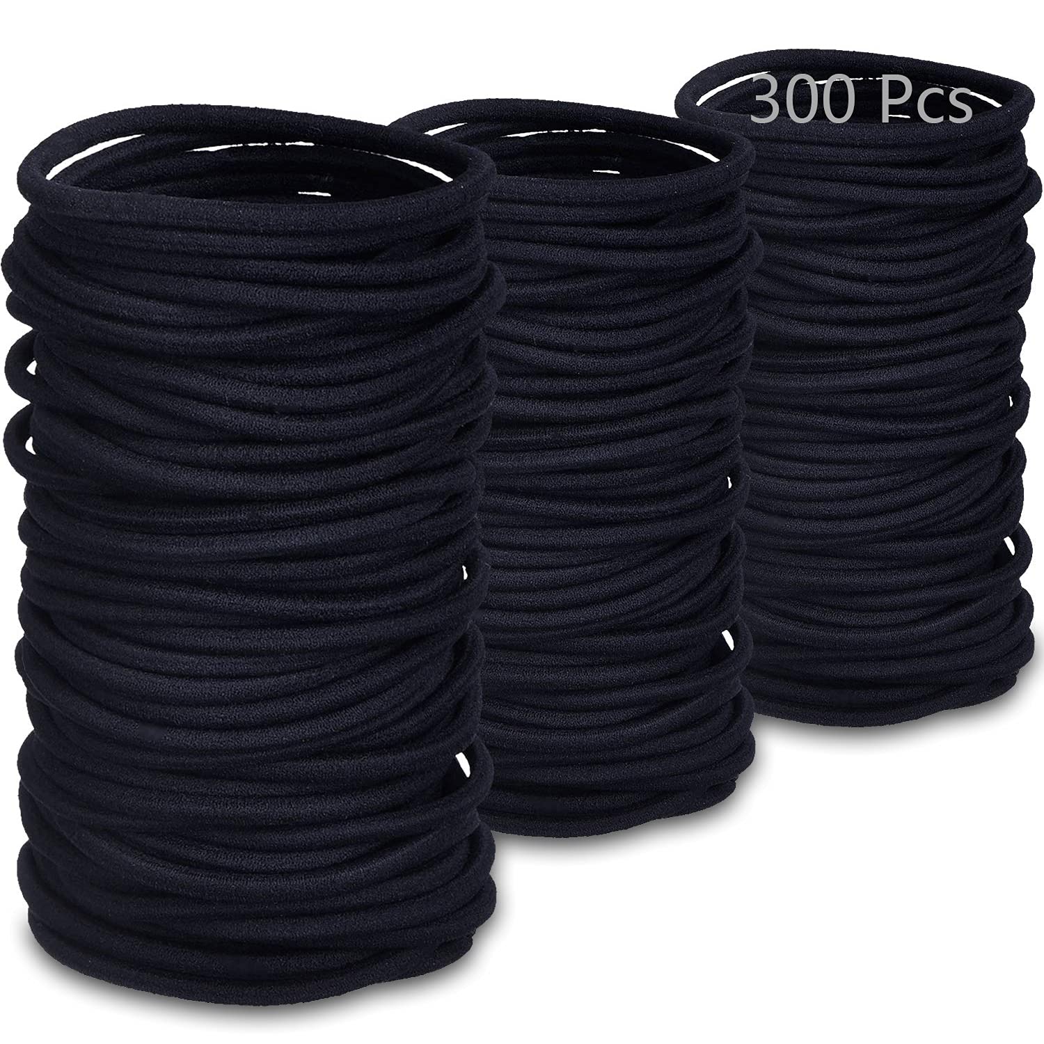 STAY GENT 300 Pieces Black Soft Elastic Hair Bands for Girls Women Stretchy Hair Bobbles Ties Ponytail Holders