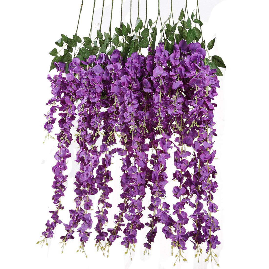 Veryhome 12PCS/Lot 3.6feet/piece Artificial Flowers Fake Wisteria Vine Silk Flower for Wedding Decorations Home Garden Party Decor