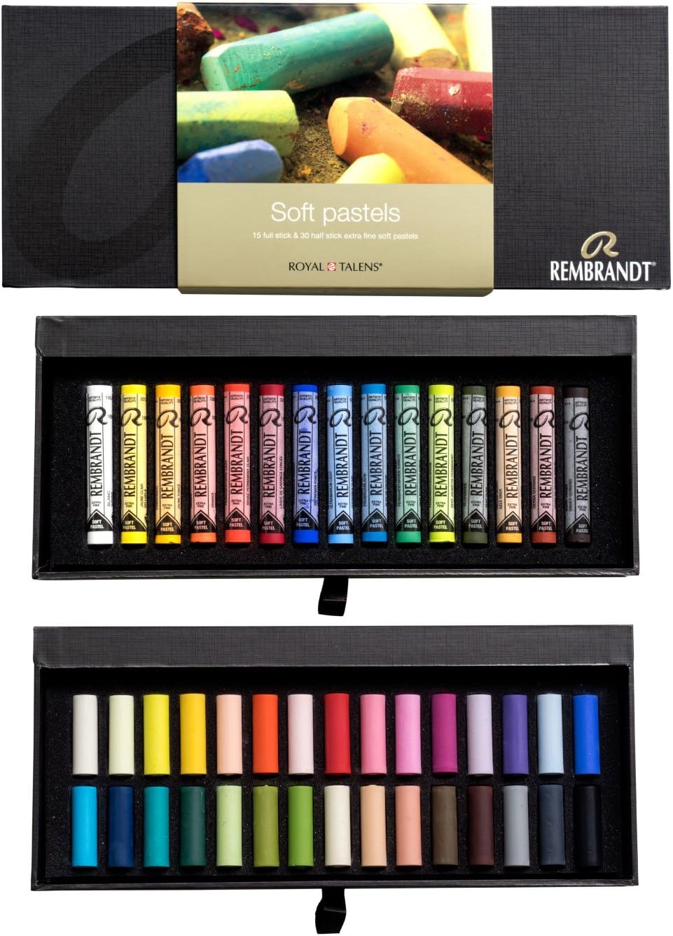 CAJA CERAS PASTEL REMBRANDT 2 PISOS, 15 ENTERAS + 30 MEDIAS: Amazon.es: Oficina y papelería