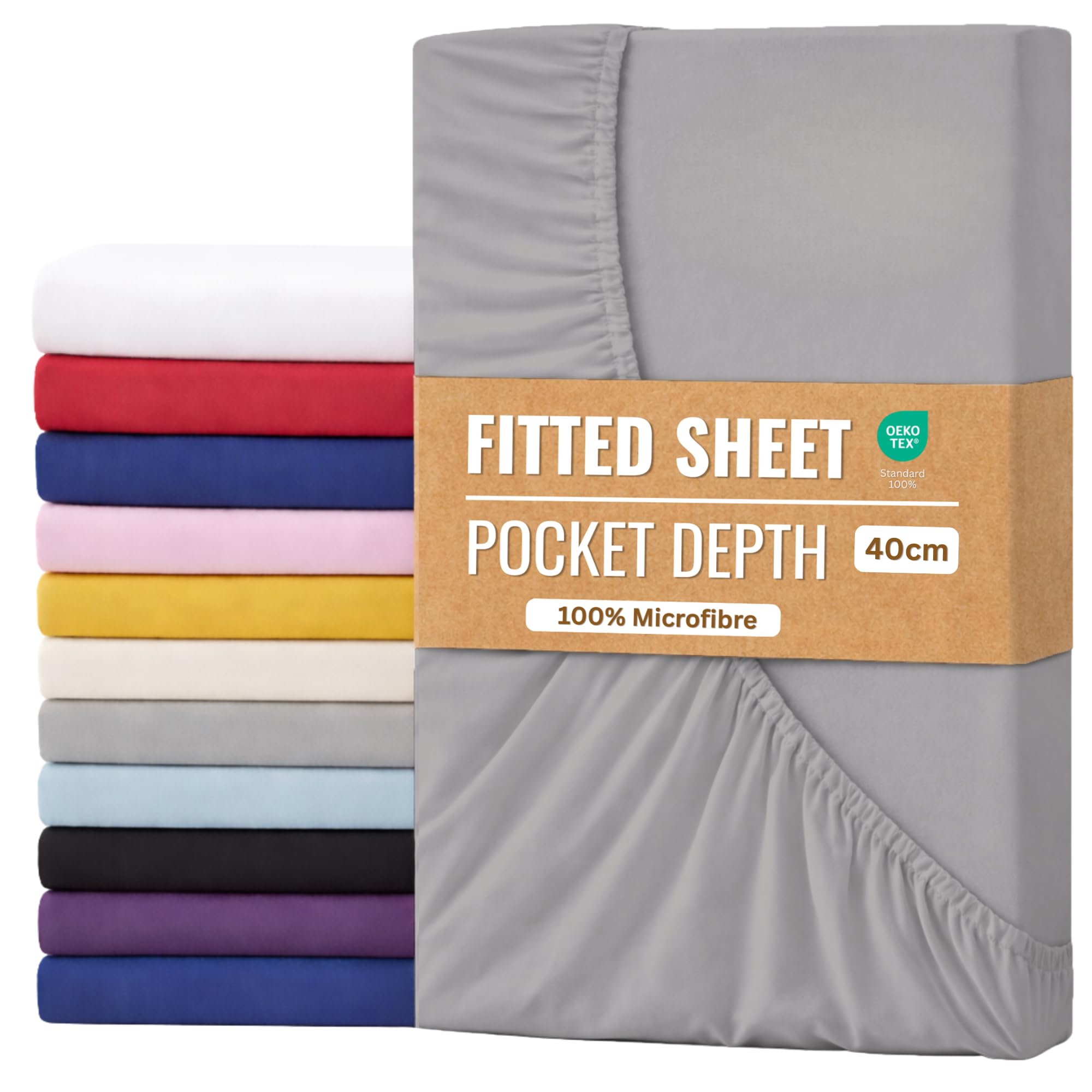Fitted Sheet 40cm with Extra Deep Pockets - OEKO-TEX Certified Bed Sheet Single Size 90X190CM | Hotel Quality & Wrinkle Resistant | Brushed Microfibre Fitted Sheets (Charcoal, Single 40CM)