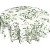 JEFERSO Sage Green Chinoiserie Round Tablecloth 70 Inch Green Floral Toile Chinoiserie Decor Table Cloth Vintage Flower Polyester Stain Resistance Round Table Cover for Party Picnic Kitchen Outdoor