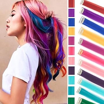 11pcs Multi Color Party Highlights Clip In Hair Extension Long