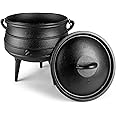 Bruntmor Pre-Seasoned Cast Iron Cauldron - 6 Quart African Potjie Pot with Lid - 3-Legged Dutch Oven for Camping and Over-the-Fire Cooking - Durable Outdoor Cookware for Stews, Chili, and Slow Cooking