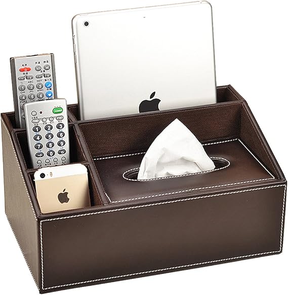 VANCORE Aufbewahrungsbox 4 Fächer PU-Leder Fernbedienung-Halter