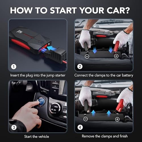 cigarette lighter booster pack FLYLINKTECH Battery Jump Starter, 1200A Peak 12V Auto Car Battery Pack(6.0L Gas Or 5.0L Diesel), Portable Power Bank with Safe Jumper Cable, LED Flashlight, EC5 Car in Kenya C IN/OUT charges the unit in about 1 hour FLYLINKTECH Battery Jump Starter, 2000A