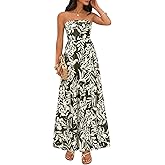 PRETTYGARDEN Sleeveless Floral Summer Maxi Dresses for Women 2026 Tube Top Flowy Long Dress Tropical Beach Vacation Clothes