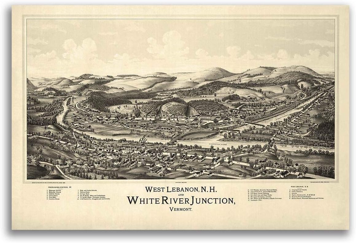 Magnet West Lebanon New Hampshire 1889 Historic Panoramic Town Map Magnet Vinyl Magnetic Sheet for Lockers, Cars, Signs, Refrigerator 5"