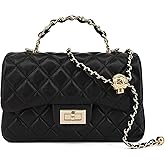 M-ioi-M Small Quilted Crossbody Bags for Women,Leather Shoulder Bag with Gold Chain Strap,Metal Top Handle Flap Evening Purse