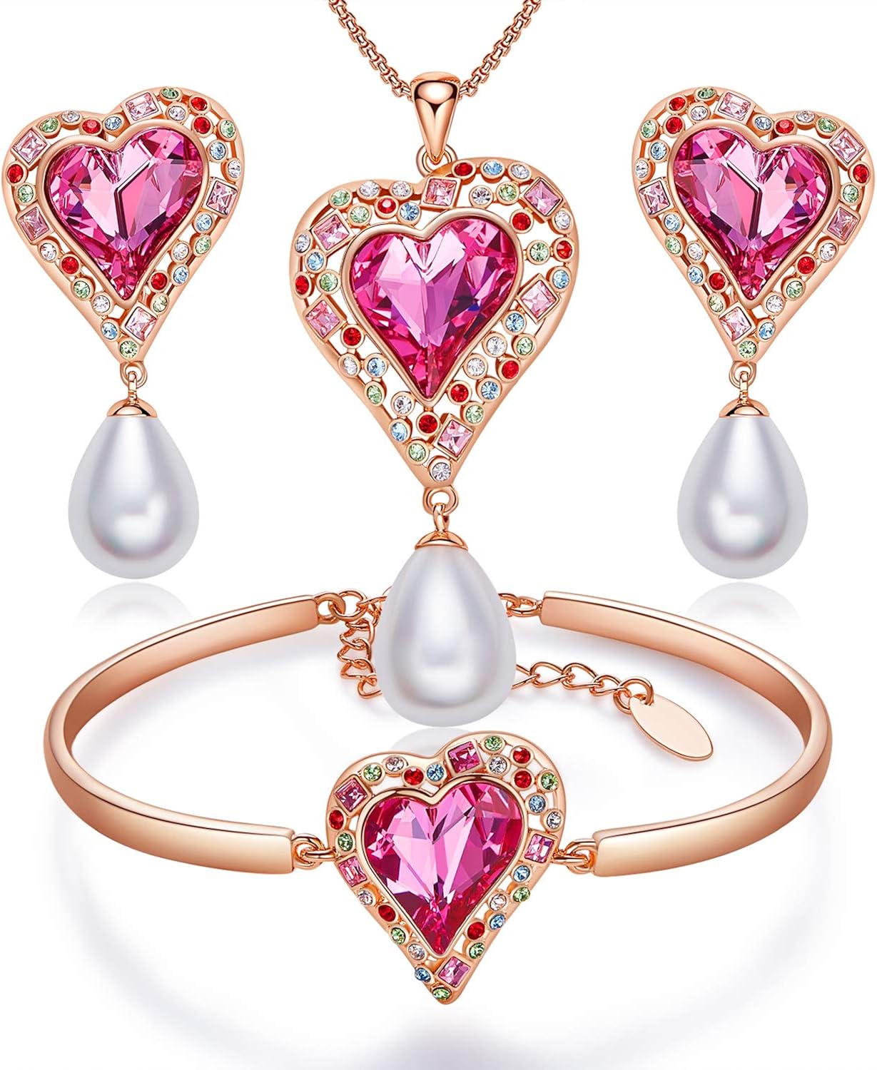 Amazon Cde Cupid ラブネックレスセット ダブルチェーン 3つのジュエリーセット ブレスレットイヤリング スターリングシルバー 矢印イヤリング クリスマスジュエリーギフト 女性用 ネックレス 通販