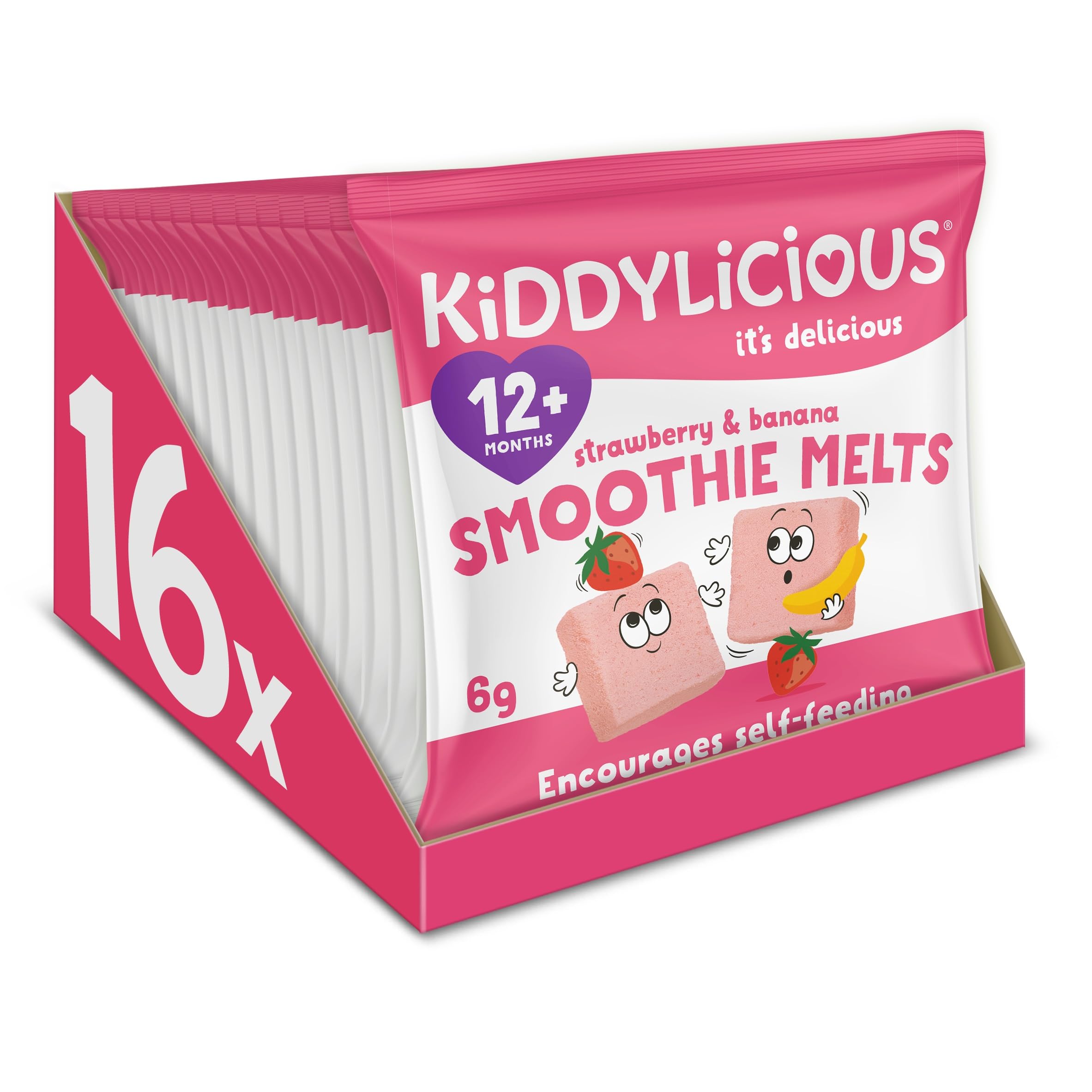 Kiddylicious Strawberry & Banana Smoothie Melts - Delicious Snacks for Kids - Suitable for 12+ Months - 16 Packs