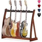 Guitar Stand Rack,Guitar Rack For Multiple Guitars Stands Floor for Electric,Acoustic,Bass Guitars &amp;Case-Foldable, Adjustable,Protective with No-Slip Non-Scratch Padding ,for Home,Studio, Stage (walnut)