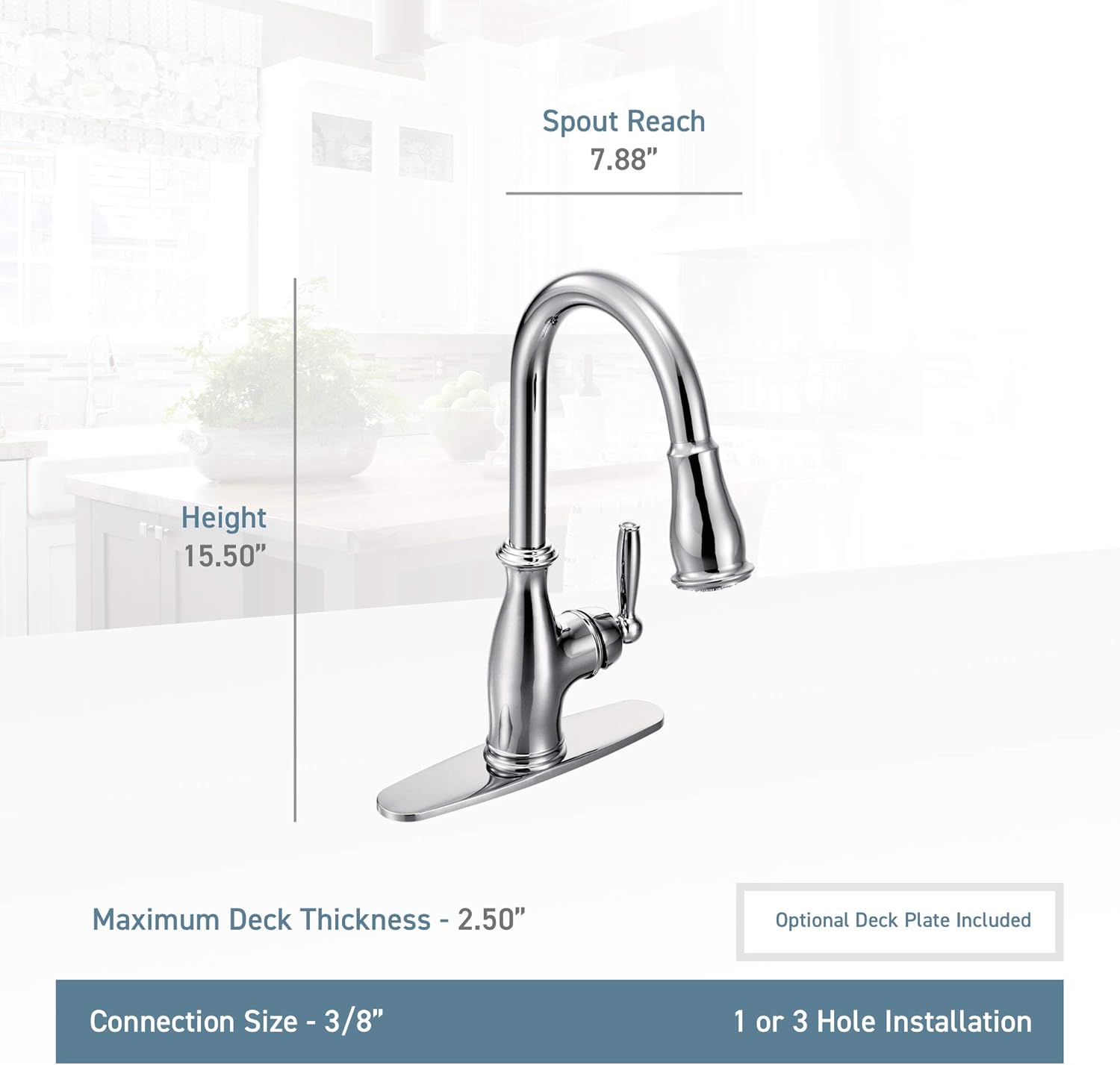 Moen 7185SRS Brantford One-Handle Pulldown Kitchen Faucet Featuring Power Boost and Reflex, Spot Resist Stainless - Bathroom Hardware - 