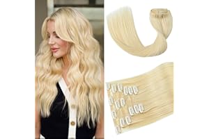 Platinum Blonde Clip in Hair Extensions Real Human Hair 70G 100% Remy Human Hair Extensions 7pcs 16clips for Women(18 Inch #6