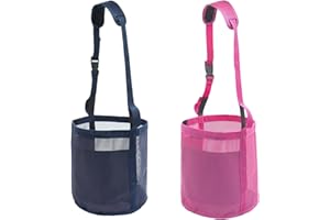 Gydoty Horse Feed Bag Grain - Heavy Duty Mesh Feed Bucket with Adjustable Strap,Comfort Neck Pad,Nose Pad and Waterproof Bottom Horse Muzzle Feed Bag(Medium,Blue+Pink)