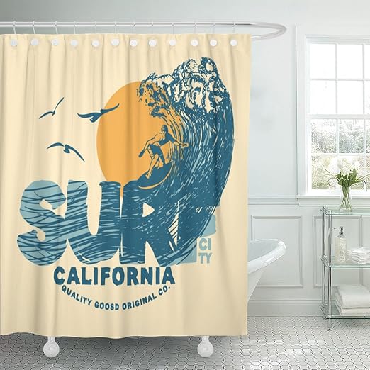 Amazon Com Emvency Shower Curtain California Surf Surfer And Big