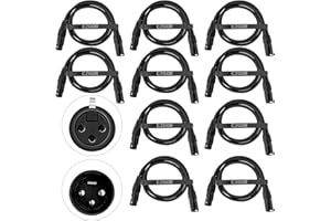DMX Cable 3.9FT 10 Pack, 3 Pin Flexible XLR Male to Female Cables for Stage Lighting Signal XLR Connection Wire for DMX512 Pa