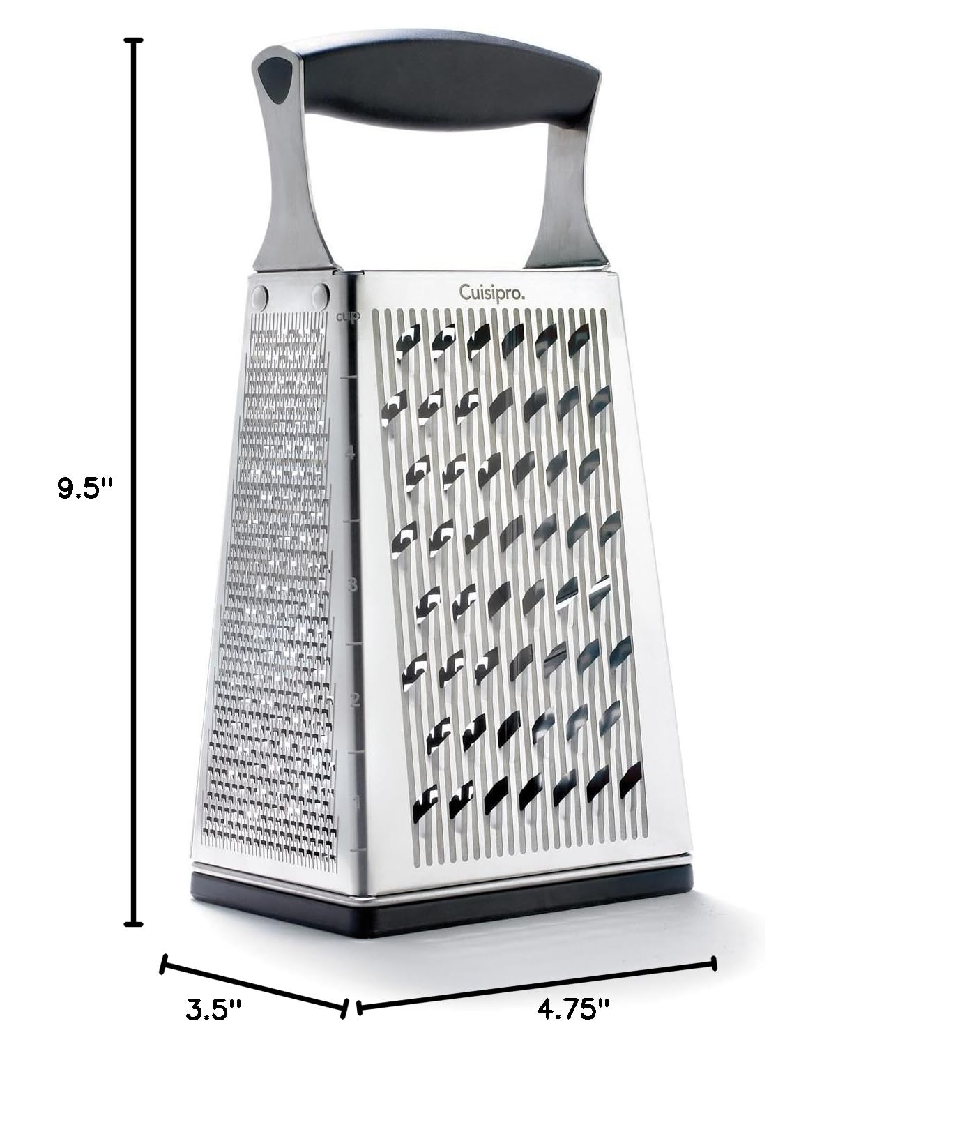 Cuisipro Stainless Steel Cheese Grater with Handle, 4 Sided Box Grater for Kitchen, Ginger Grater Dishwasher Safe, Fruit and Vegetables Slicer, Cheese Shredder for Potato, Chocolate, Parmesan, Ginger