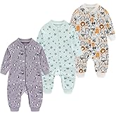 MAMIMAKA Newborn Baby 2-way Zipper Romper Cotton One-piece Jumsuit 3-pack, 0-24 Months
