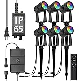 SUNTHIN Outdoor Landscape Lighting with Remote, RGBW Color Changing Spot Uplights, 6 Pack