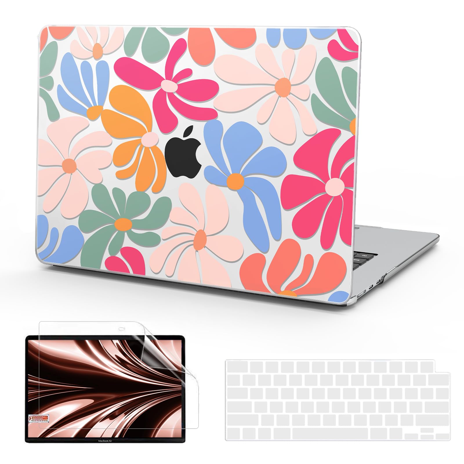 Photo 1 of B BELK Compatible with MacBook Air 13 inch Case 2025 2024 2023 2022 M4 M3 M2 A3240 A3113 A2681, Plastic Hard Shell + Keyboard Cover + Screen Protector for MacBook Air 13.6 inch Case, Colorful Flower