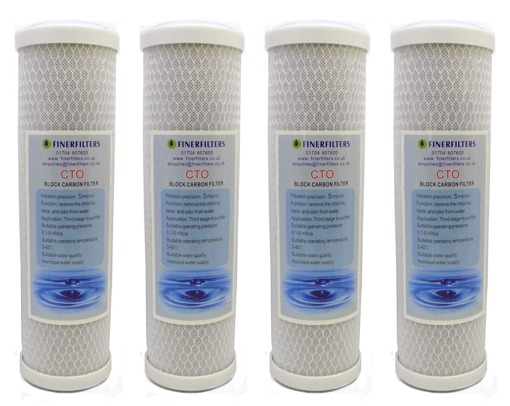 Blanco Compatible 5µm Carbon Block Replacement Water Filter Cartridges (4 Pack)