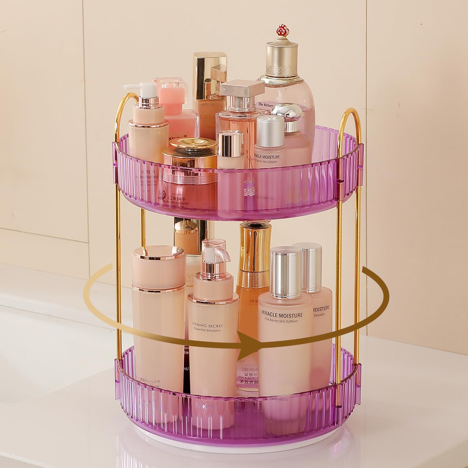 Photo 1 of *DAMAGED** Aveniee Rotating Makeup Organizer for Vanity, Perfume Skincare Organizers Spinning, 2 Tier Bathroom Countertop Storage, Cosmetics Lipstick Holder for Counter Dresser,Purple