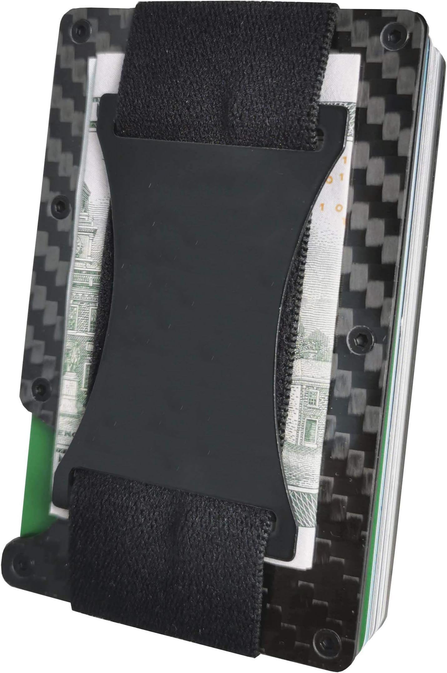 Mens Minimalist Slim Carbon Fiber wallet with cash strap