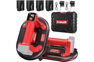 SundpeyPRO Electric Glass Suction Cups - 10" Heavy Duty Vacuum Suction Cups Lifter Max Load 662lbs with 4 x 3.0Ah Batteries & 2 x Chargers & Digital Display for Glass Tile Marble Granite Windshields