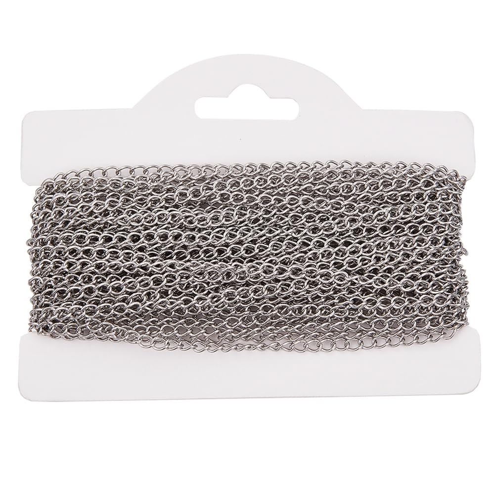 Beebeecraft 32.8Feet/10M Stainless Steel Curb Chain Silver Oval Chain Roll Soldered 4 x 3 x 0.6mm Cable Extender Beaded Link Chains Connectors for Jewelry Making Necklace Bracelet Supplies DIY Craft