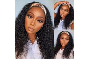 WENYAN Headband Wig Human Hair Deep Wave 16 Inch Wigs for Black Women Glueless None Lace Front Curly Wave Wig Brazilian Virgin Hair Wear and Go Wigs Machine Made 150% Density Natural Color