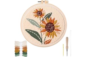 Punch Needle Kit Adults Beginner - Step-by-Step Video & Guide, Includes Hoop/Needle/Yarns/Punch Needle Fabric with Pattern, S
