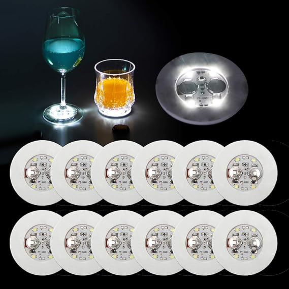 Ahier LED Coaster, 12 Pcs Led Coasters for Drinks, Led Bar Coaster