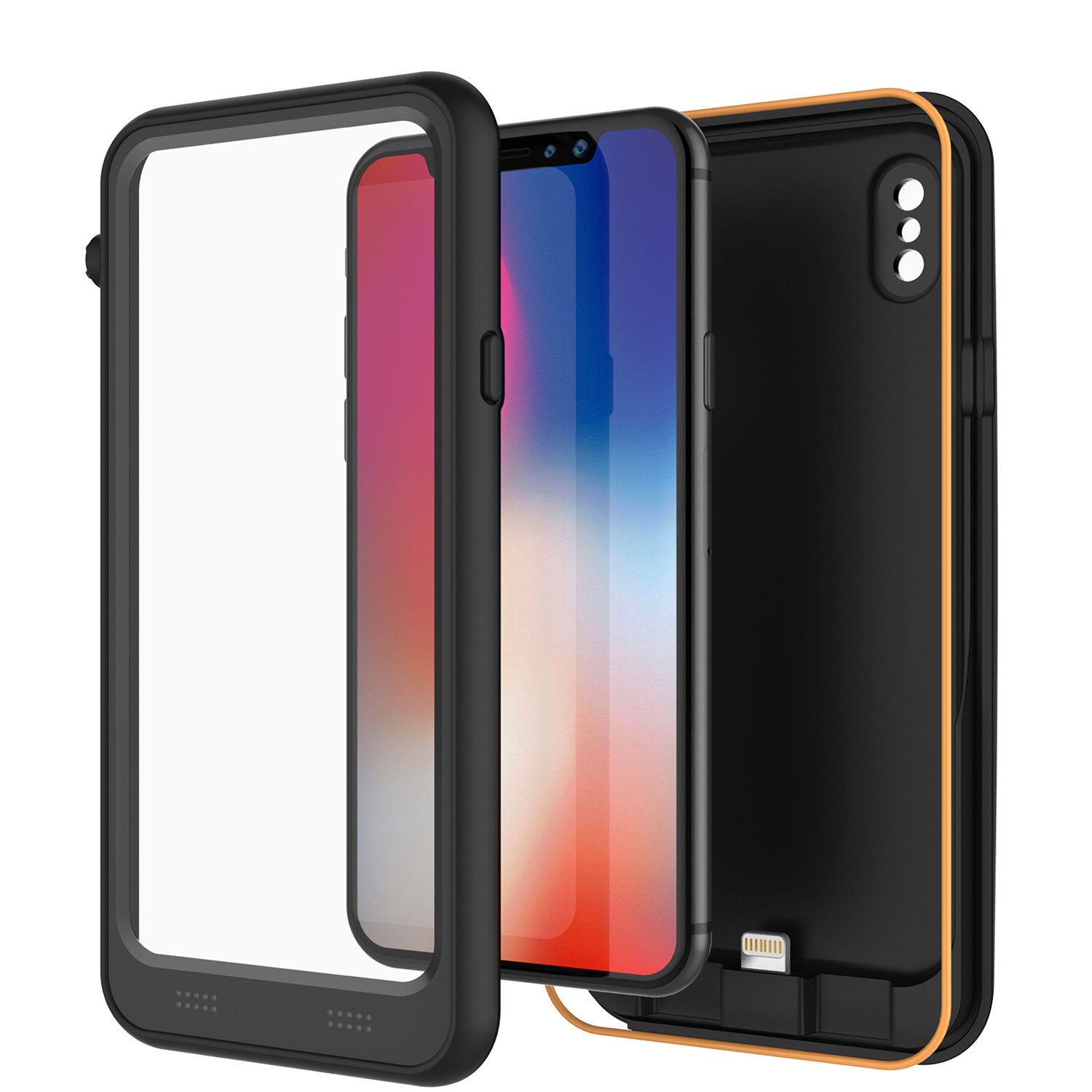 PunkJuice iPhone X Battery Case, Waterproof IP68 Certified Charger Cover W/Built-in Screen Protector [Ultra Slim] Fast Charging & Protective 3600mAh Power Juice Bank for Apple iPhone Xs & X [Black]