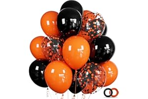 ASIYUHY Orange and Black Balloons 50 Pack 12 Inch Black Orange Confetti Balloon Halloween Latex Party Balloons with 2 rolls of ribbon for Halloween Birthday Party Decorations