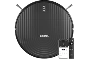 erabros RS1, Robot Vacuum Cleaner, Automatic Recharge, Tangle-Free, 140min Runtime, Auto/Edge/Spot Mode, APP/Remote/Voice Control, Scheduling, Alexa and Google, Hard Floor, Carpet, Ideal for Pet Hair