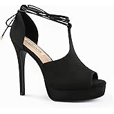Zzheels Women's Peep Toe Heel Platform Stiletto High Heels Strappy Lace up Heels Dress Party Pumps