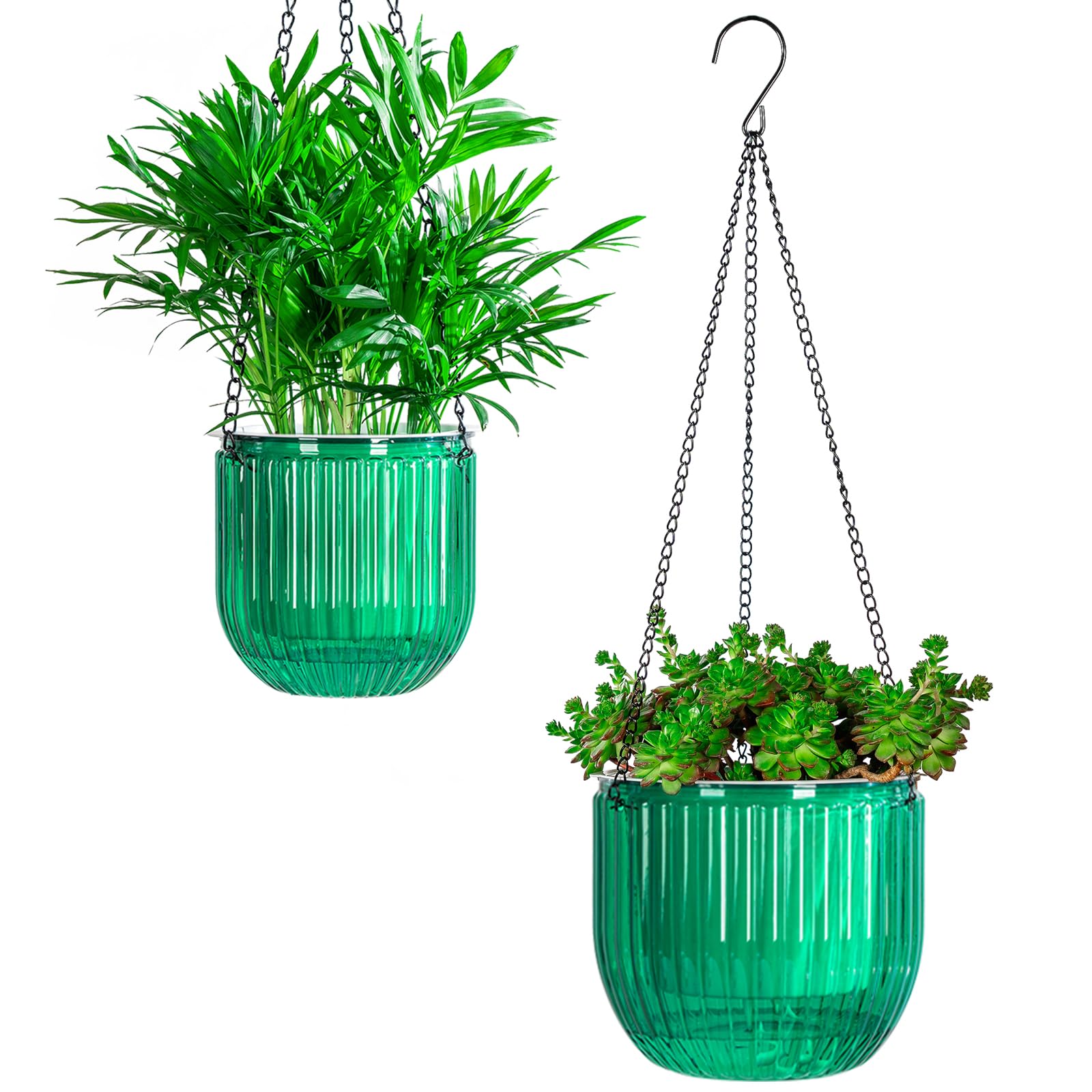 Josteve 5.3/8.2 Inch Self Watering Hanging Planter Indoor Plant Pots with Drainage Holes, Outdoor Small Hanging Planters Flower Pot Basket, Visible Water Level, Plant Hanger Home Decor, Gardening
