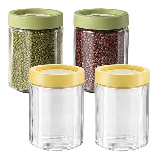 4-Pack 16 OZ Glass Jar with Lid Leakproof Clear Glass Jars, Reusable Spice Jars, for Canning,Yogurt, Spice, Fruit, Sauce, Cereal (700ML-4Pack)