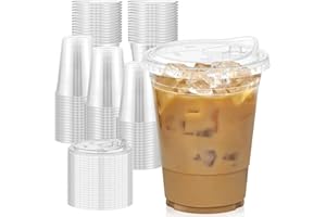 Dealusy 100 Pack - 16 oz Clear Plastic Cups with Lids, Sturdy & Food Safe Iced Coffee Cups with lids, Disposable Plastic Smoothie Cups for Cold Drinks, Sip Lids