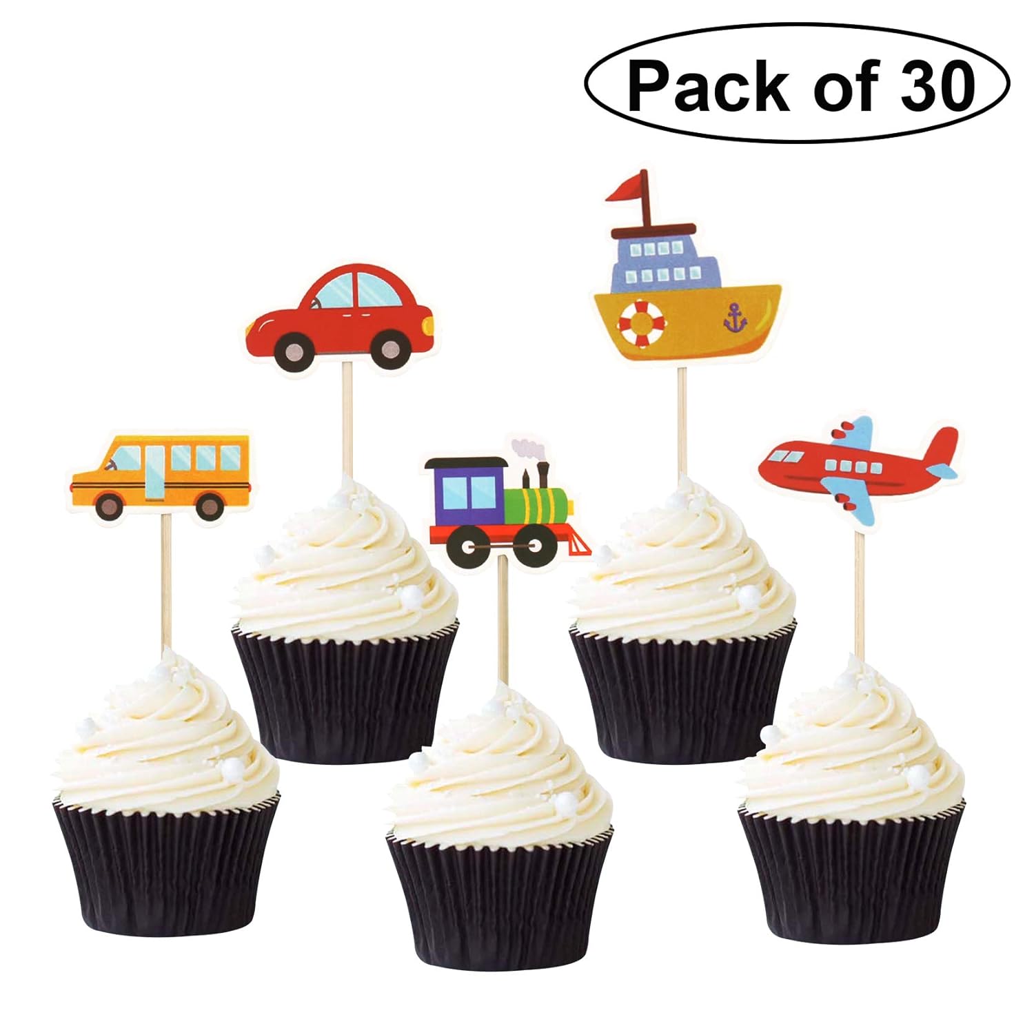 Pack de 30 adornos para cupcakes de transporte, para coche ...